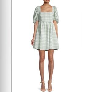 JACQUIE THE LABEL
Casey Green Gingham-Print Mini Dress.  Size Small